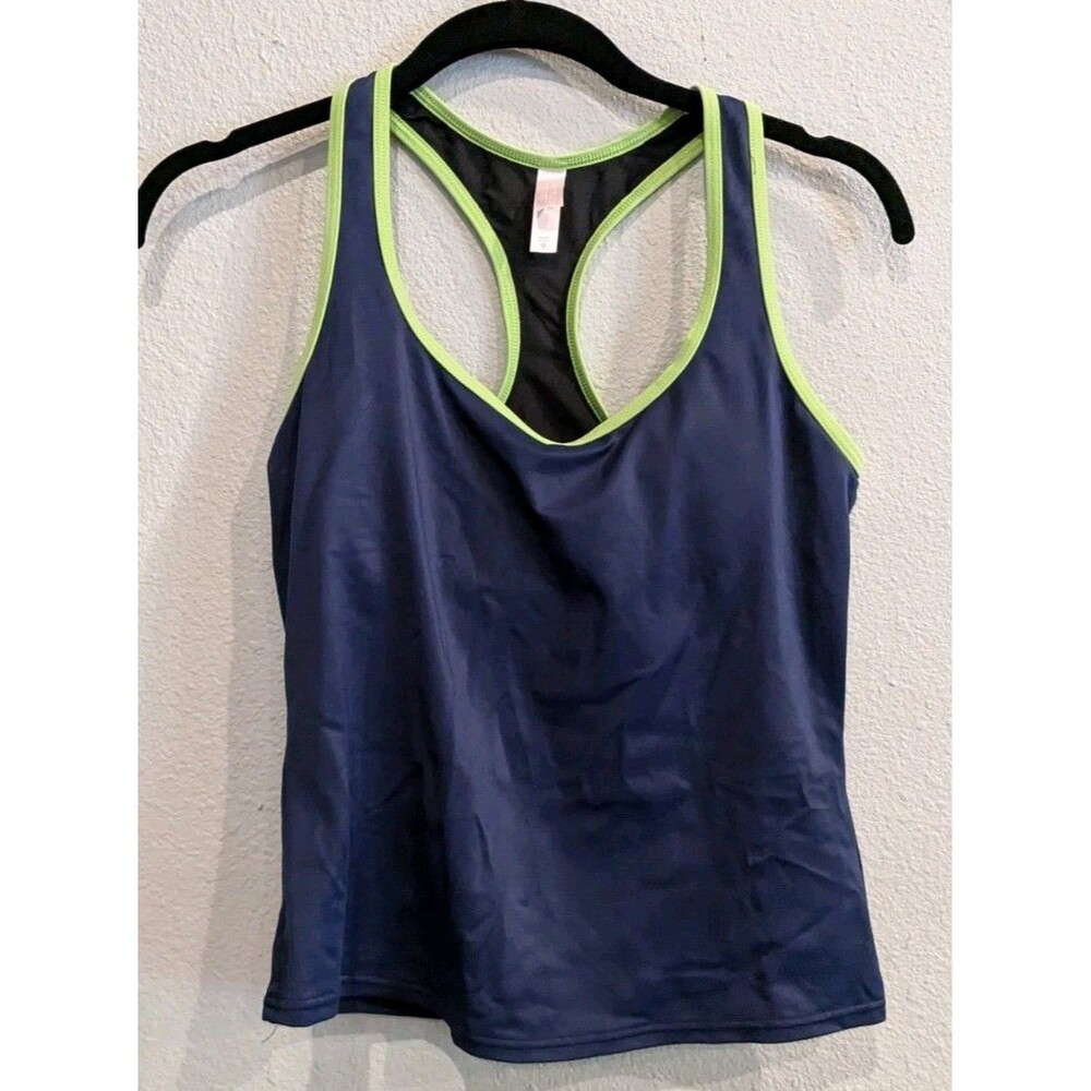 Victoria Secret Swim Top Tank Style Size Medium Navy/Lime